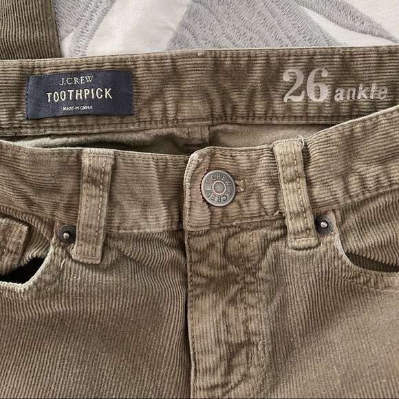 J.Crew Toothpick Olive Green Corduroy 26 ankle - Picture 2 of 4